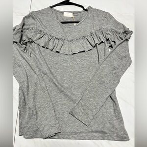 NWT Kaffe Denmark Simmi Ruffle long Sleeve Tshirt in light grey melange small